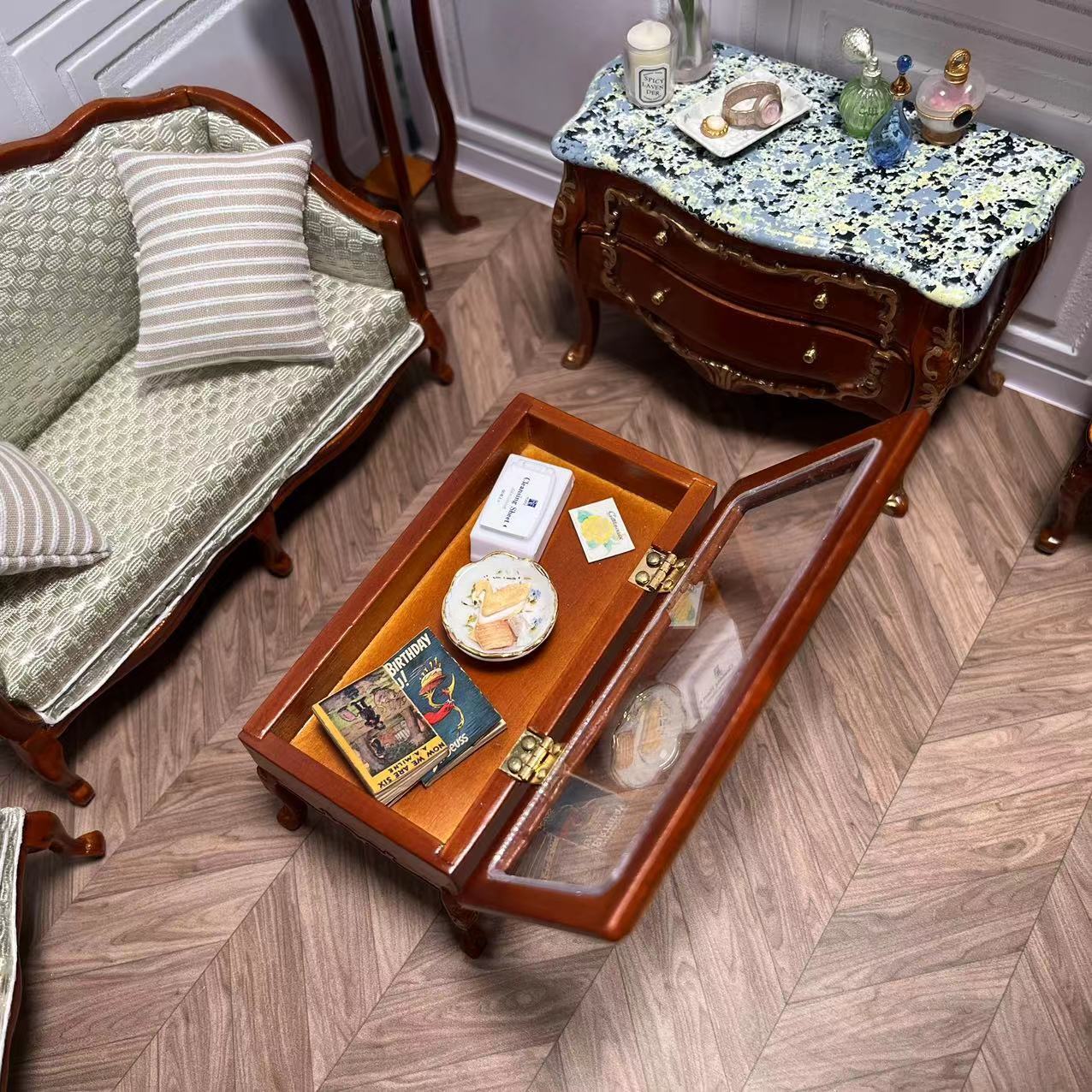 Maison de poupée miniature 1:12 Meubles Ob11 Gentleman Sofa Double Sofa Single Sofa