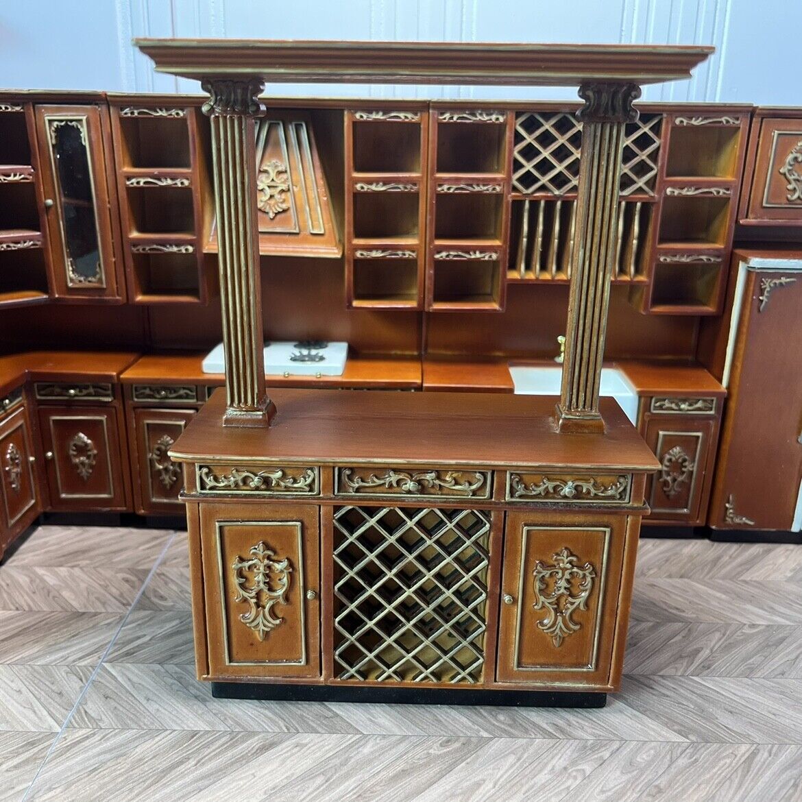 Meubles miniatures pour maison de poupée, ensemble de cuisine en noyer doré, pour maison de poupée Blythe 1:12