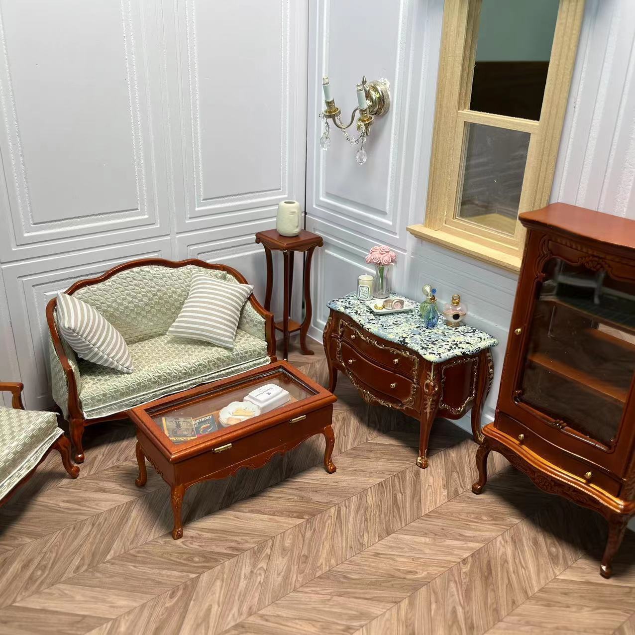 Maison de poupée miniature 1:12 Meubles Ob11 Gentleman Sofa Double Sofa Single Sofa