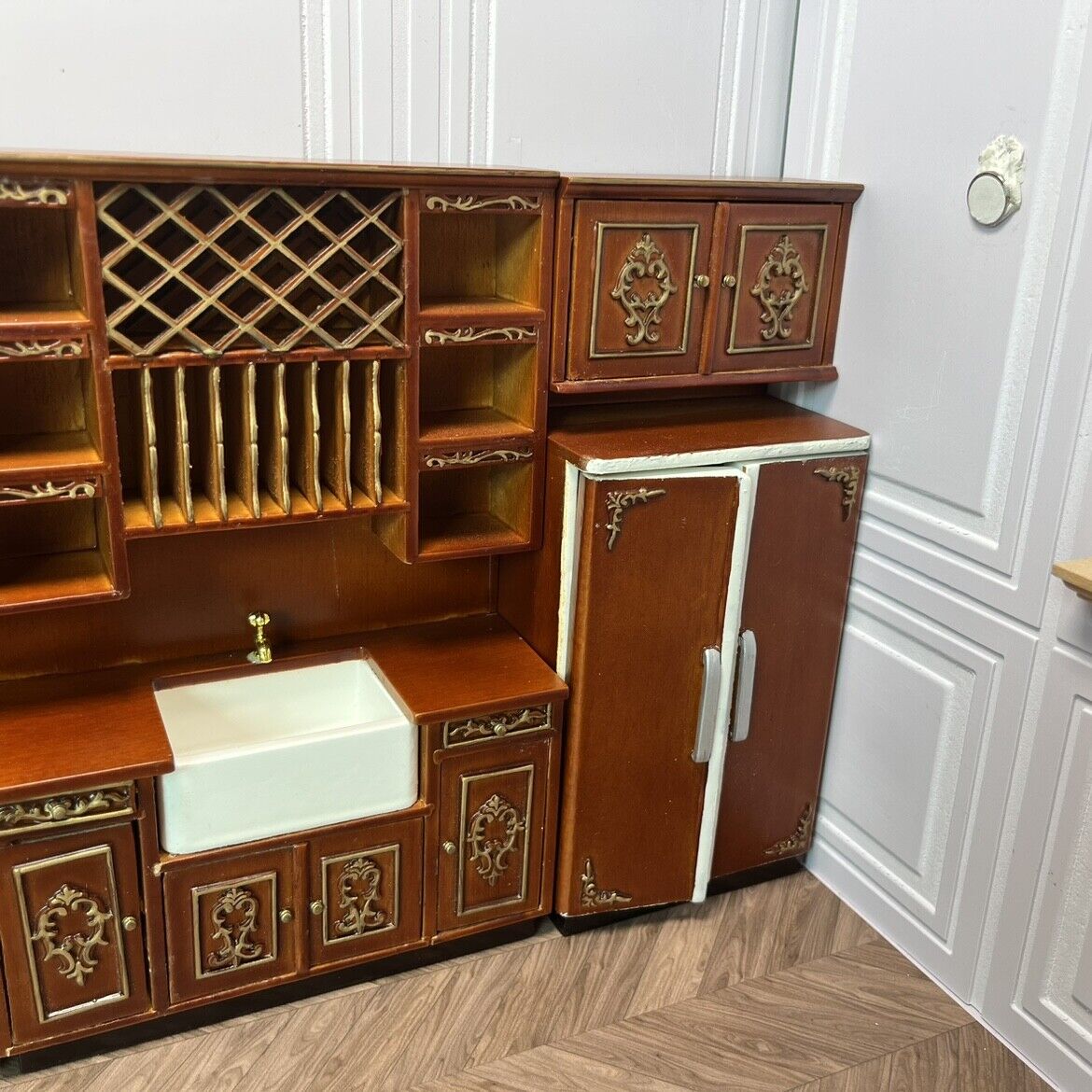 Meubles miniatures pour maison de poupée, ensemble de cuisine en noyer doré, pour maison de poupée Blythe 1:12