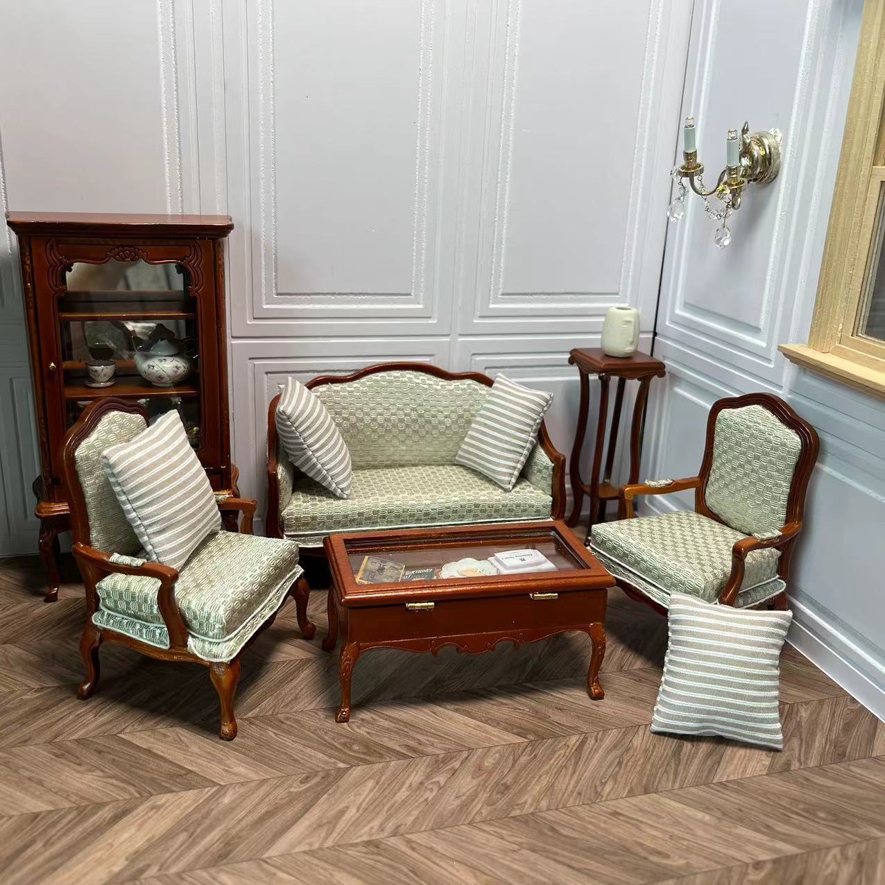 Maison de poupée miniature 1:12 Meubles Ob11 Gentleman Sofa Double Sofa Single Sofa