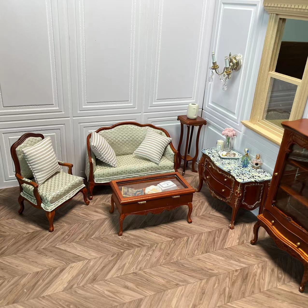 Maison de poupée miniature 1:12 Meubles Ob11 Gentleman Sofa Double Sofa Single Sofa