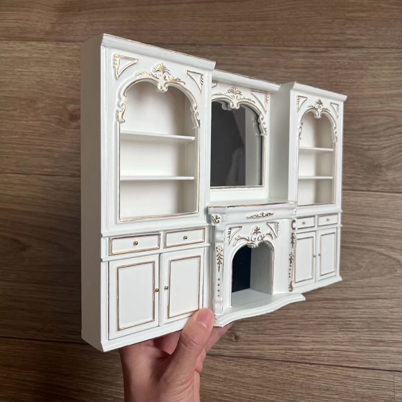 Maison de poupée miniature 1:12 Meubles Ob11 Cheminée avec miroir Vitrine Bibliothèque
