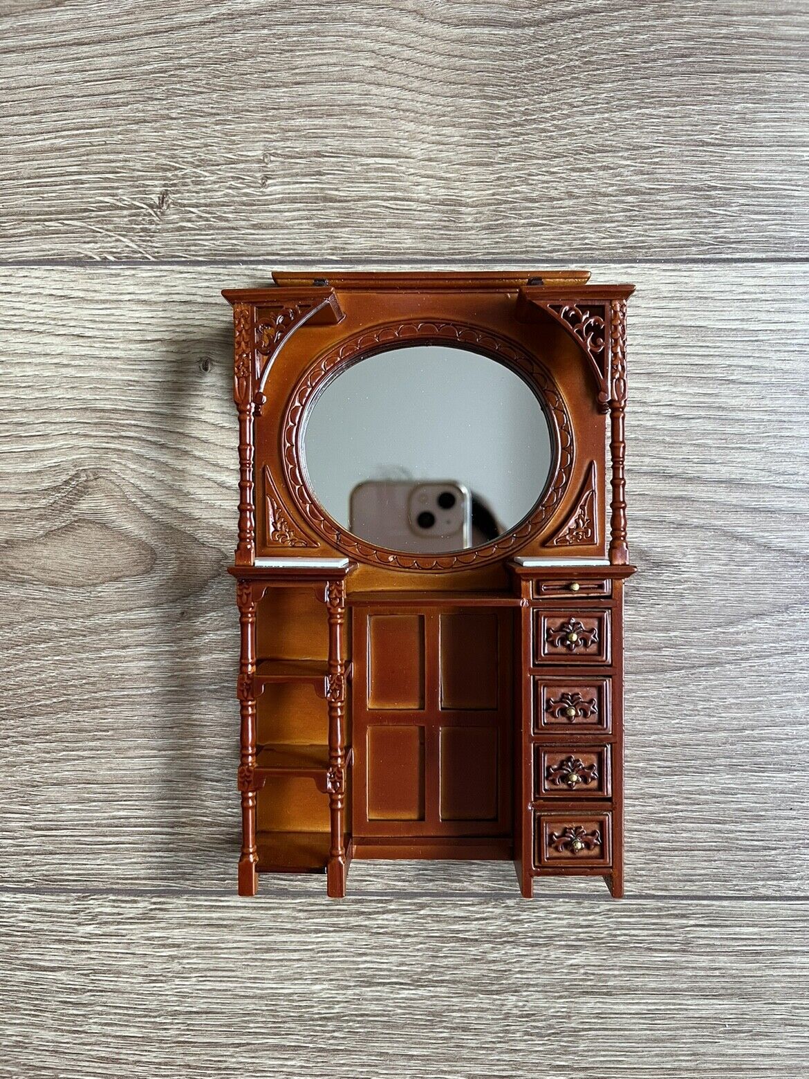 Muebles de casa de muñecas en miniatura a escala 1:12 con espejo, vitrina y mesa de barbero de mármol