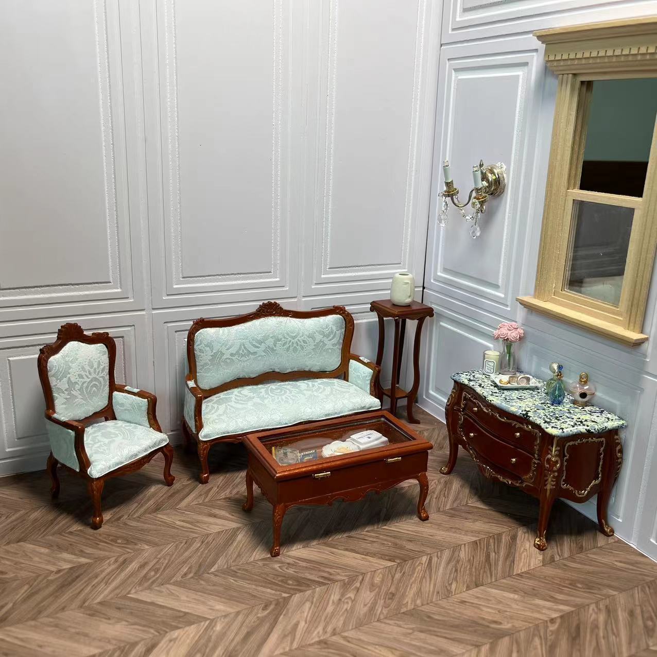 Mini casa de muñecas 1:12 Fine Miniatures OB11 Sofá Dijon Sofá doble Sofá individual