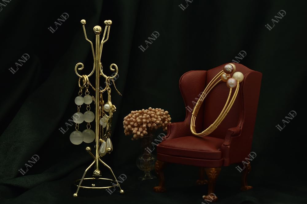 1:12 Scale Miniature Metal Jewelry Stand Organizer With Coat Rack Design For Earrings And Rings Miniature Dollhouse Accessory