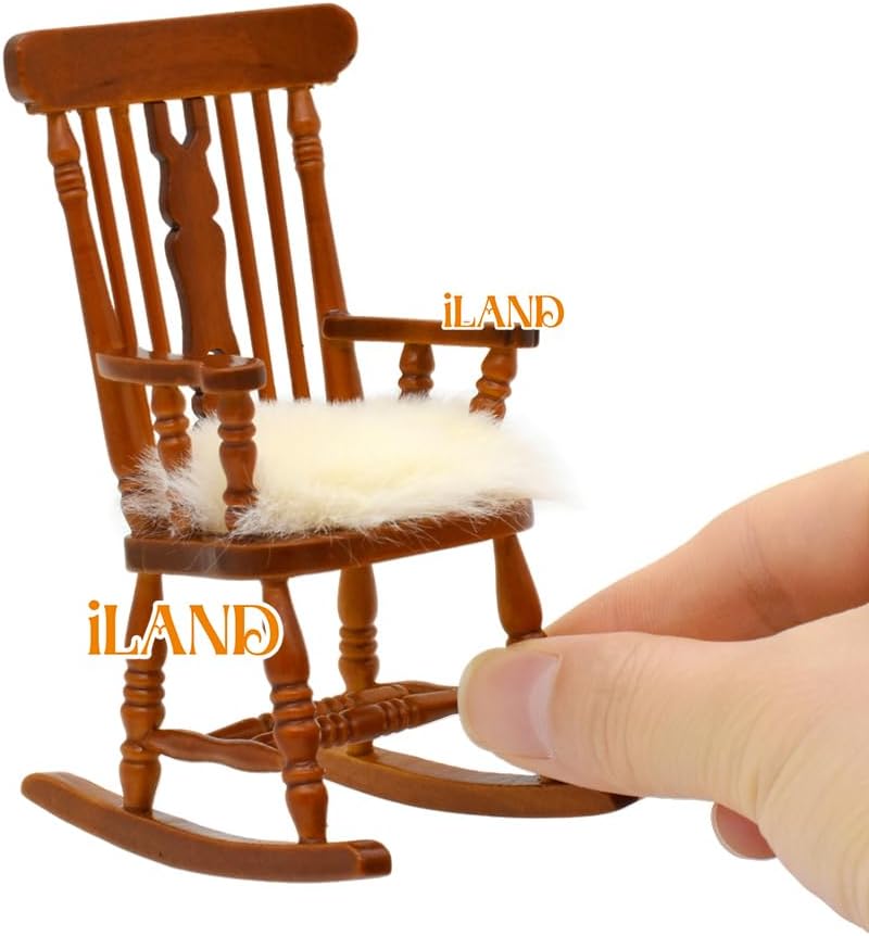 1:12 Scale Vintage Wooden Rocking Chair With Velvet Cushion Miniature Dollhouse Furniture For Brewster Dollhouse