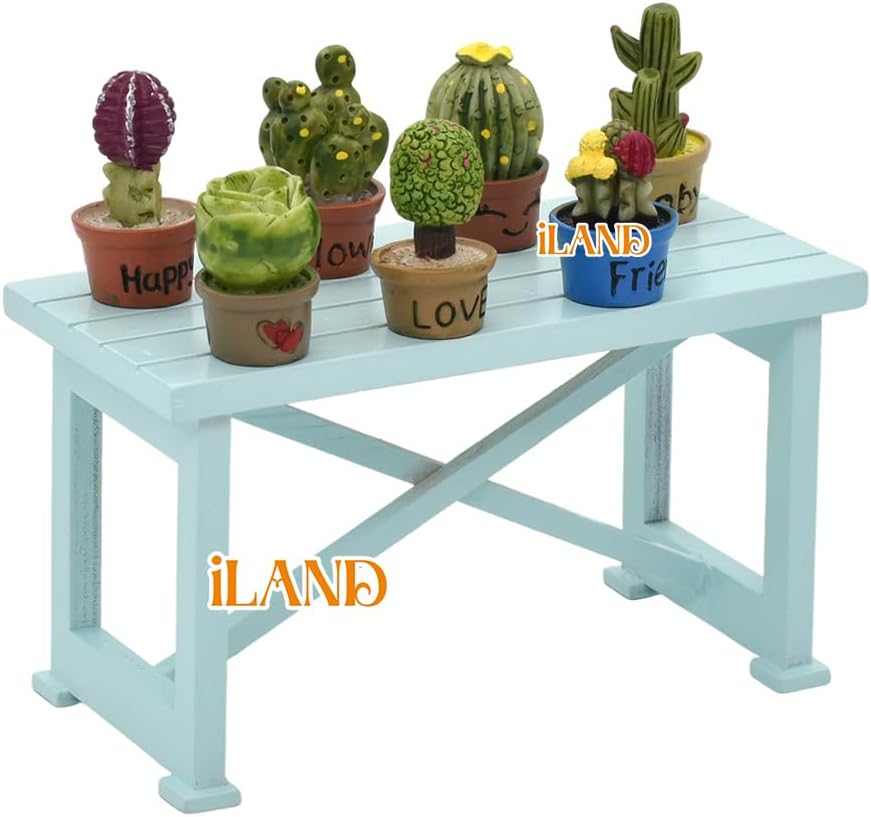 1:12 Scale Miniature Dollhouse Table With Succulent Plants 8Pcs Set For Fairy Garden And Elf On The Shelf Miniature Dollhouse Accessories And Furniture