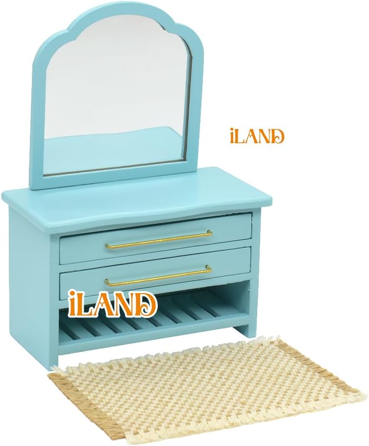 1:12 Scale Wooden Sideboard Dresser With Woven Braided Carpet Miniature Dollhouse Furniture For Foyer Bedroom Bathroom