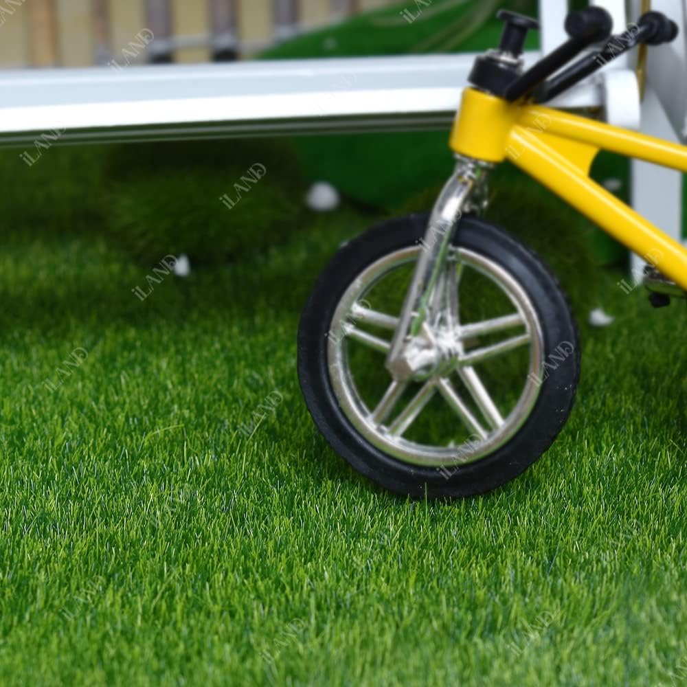 1:12 Scale Miniature Fairy Garden Artificial Grass 4 Sheets 11.8"x 11.8" With 10 Miniature Fences 2 Fence Doors 1 Sign Fake Grass For Crafts Dollhouse Garden