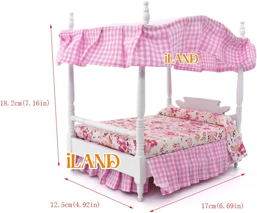 1:12 Scale Wooden Dollhouse Furniture Pink Bedroom Set With Piano Miniature Dollhouse Accessories For Girls