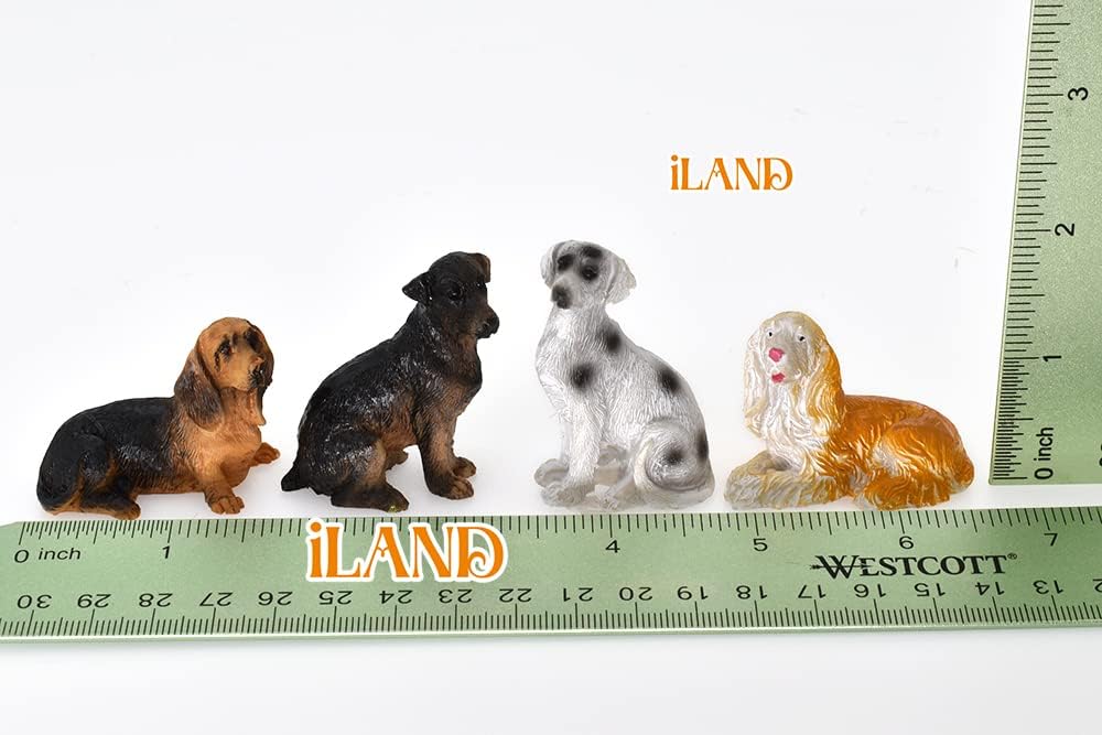 1:12 Scale Miniature Dollhouse Pet Dogs Set 4Pcs Hand Painted Realistic Miniature Figures Including Cocker Spaniel Dalmatian Basset Hound German Hunt Terrier Dog Cake Toppers