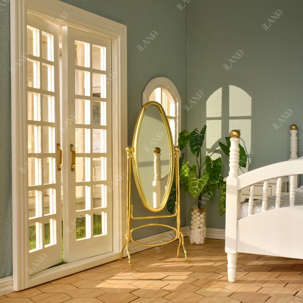 1:12 Scale Dollhouse Coat Rack Full Length Mirror Golden Miniature Furniture For Dollhouse