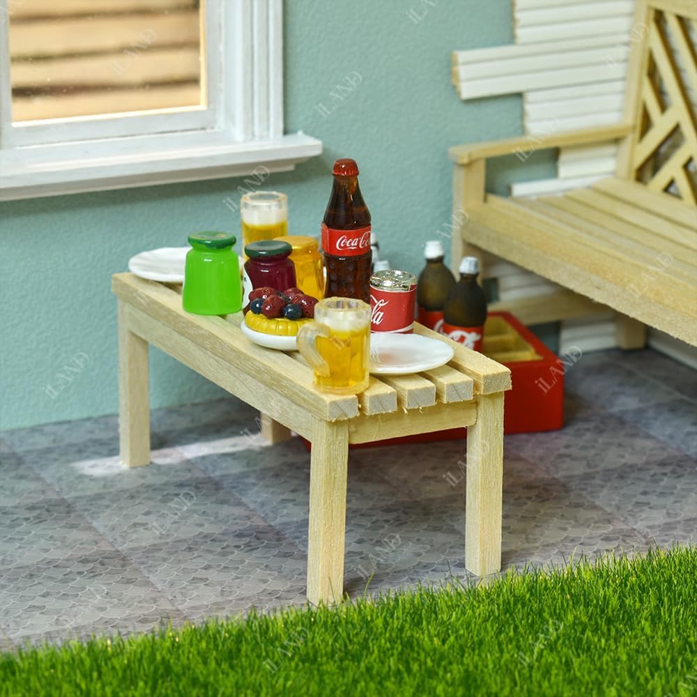 1:12 Scale Dollhouse Furniture Set Modern Patio Tables Garden Chairs BBQ Grill Mini Bike Miniature Dollhouse Accessories