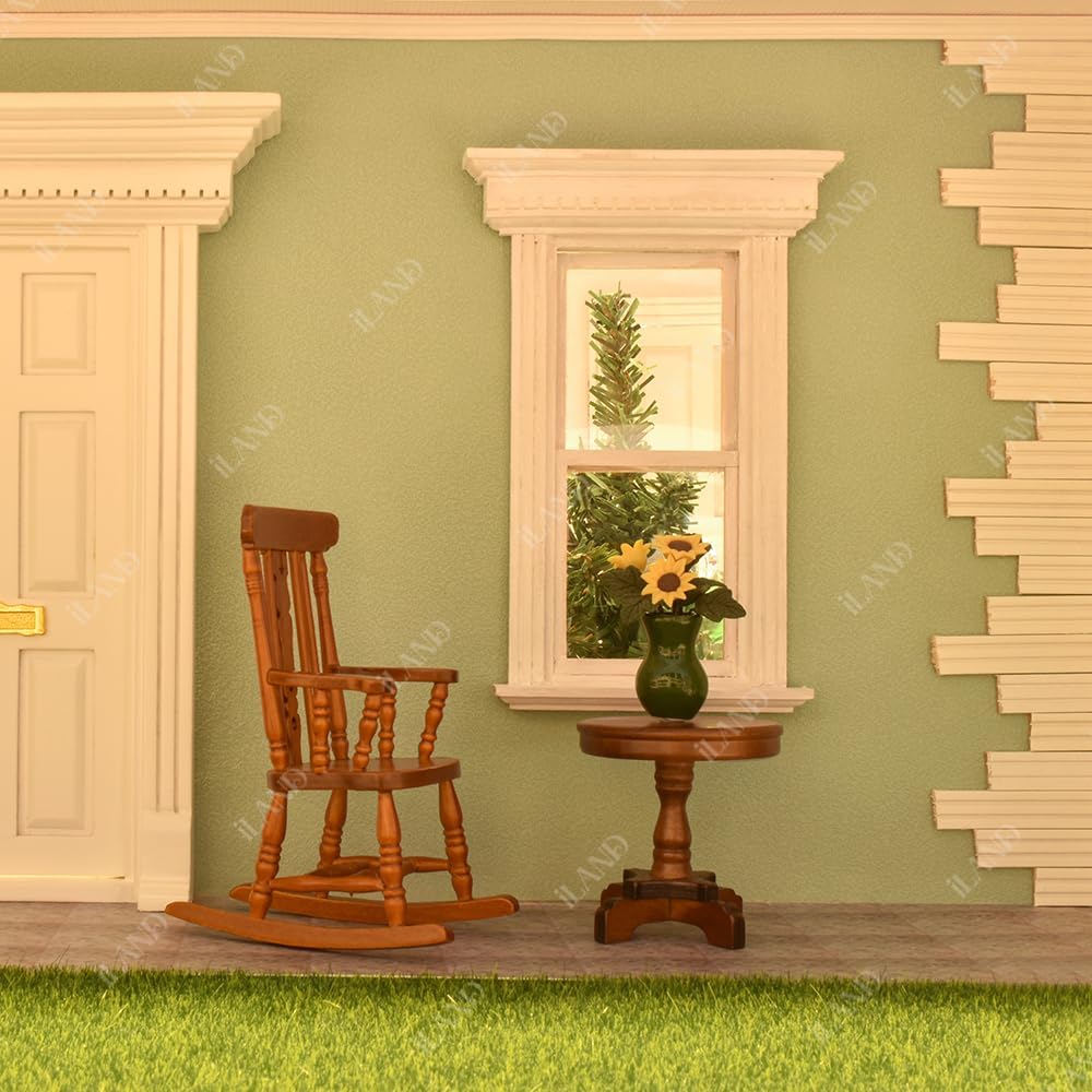 1:12 Scale Vintage Wooden Rocking Chair With Velvet Cushion Miniature Dollhouse Furniture For Brewster Dollhouse