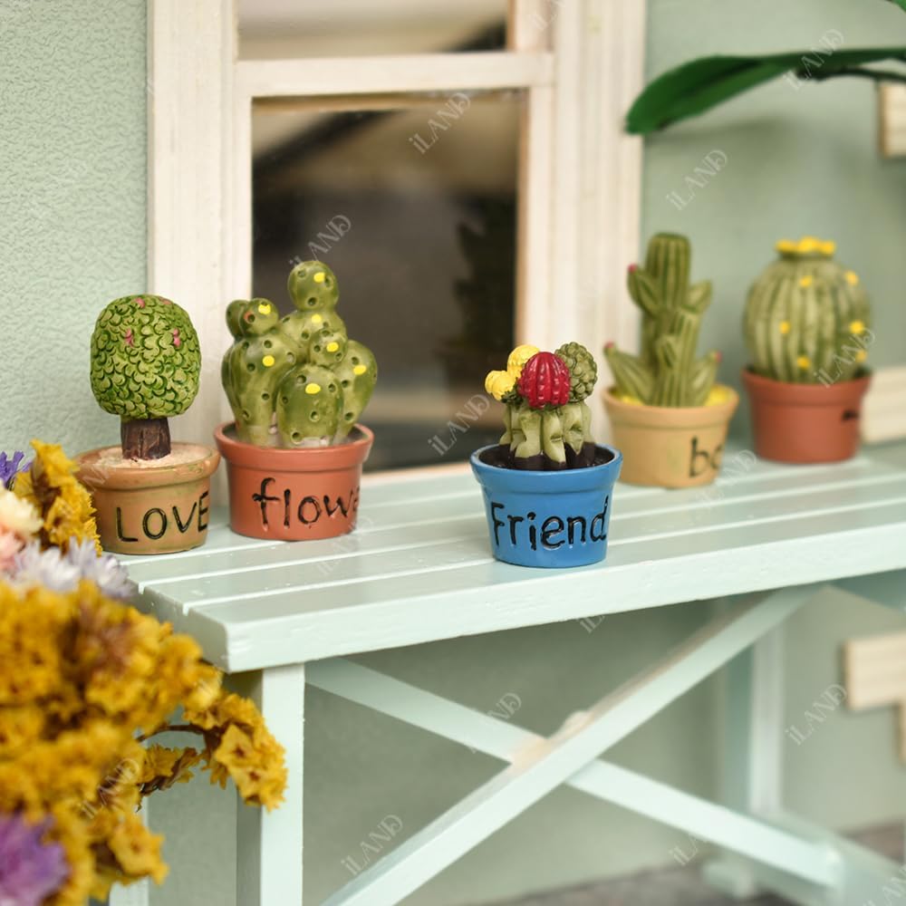 1:12 Scale Miniature Dollhouse Table With Succulent Plants 8Pcs Set For Fairy Garden And Elf On The Shelf Miniature Dollhouse Accessories And Furniture