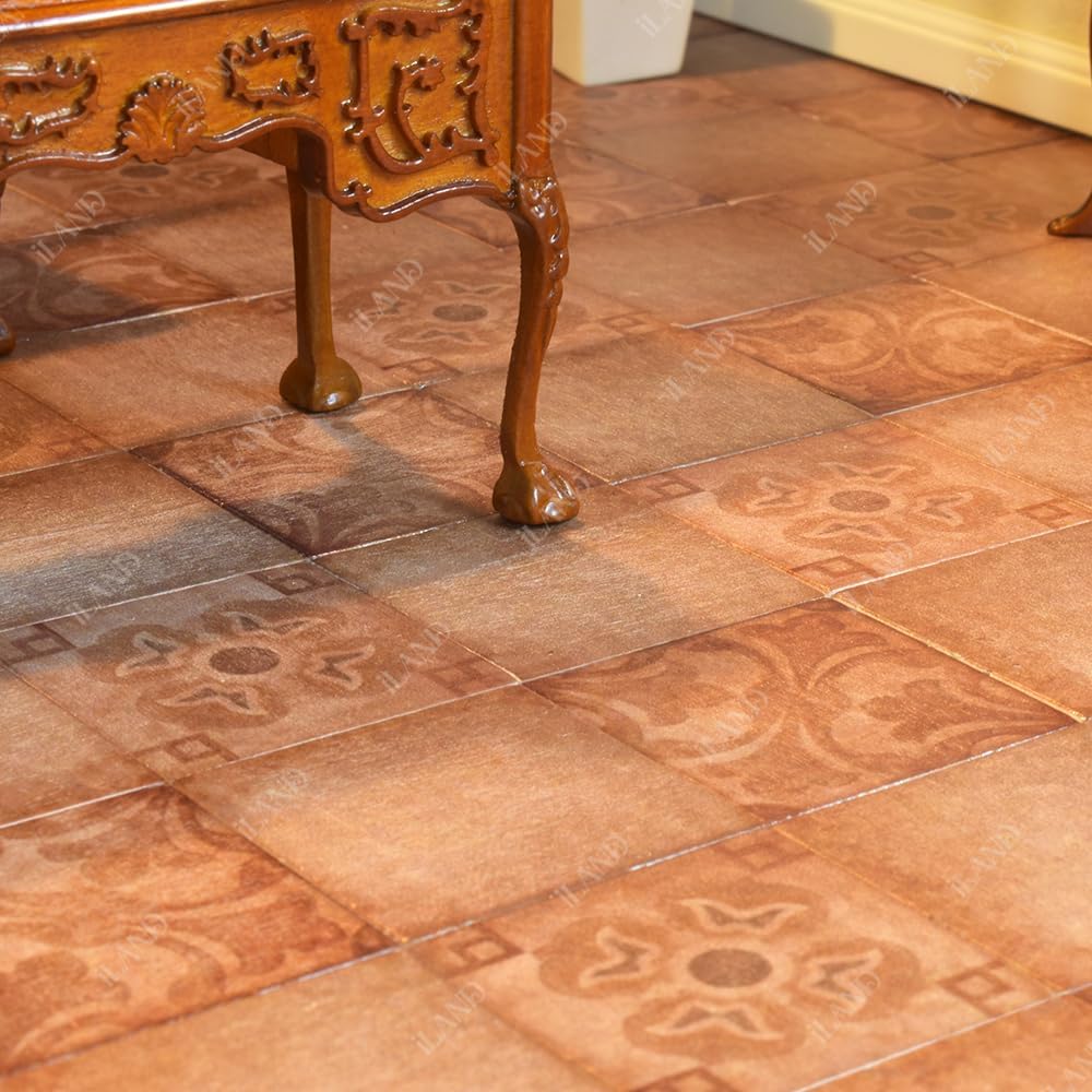 1:12 Scale 1:6 Scale Miniature Dollhouse Floor Tiles Double Sided 30Pcs Classical Inlays Brown Marbling Miniature Furniture Accessories