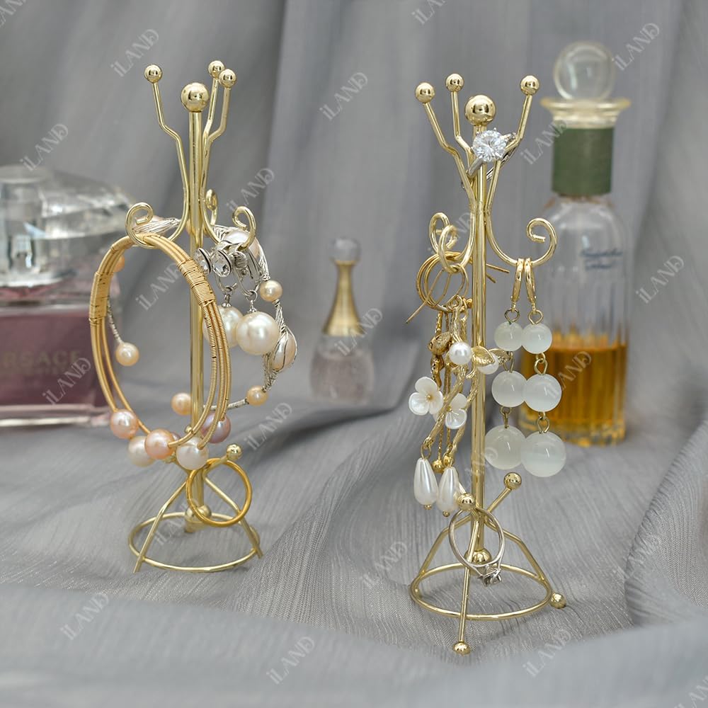 1:12 Scale Miniature Metal Jewelry Stand Organizer With Coat Rack Design For Earrings And Rings Miniature Dollhouse Accessory