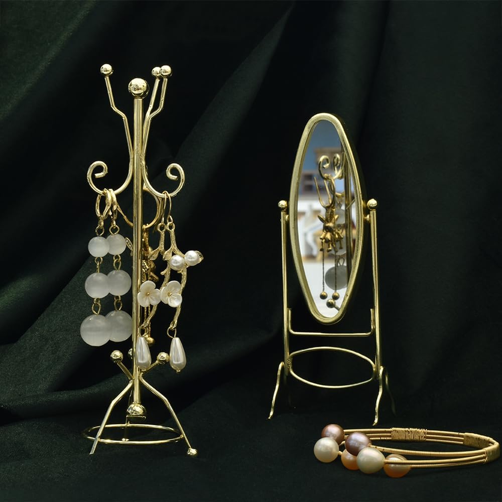 1:12 Scale Miniature Metal Jewelry Stand Organizer With Coat Rack Design For Earrings And Rings Miniature Dollhouse Accessory