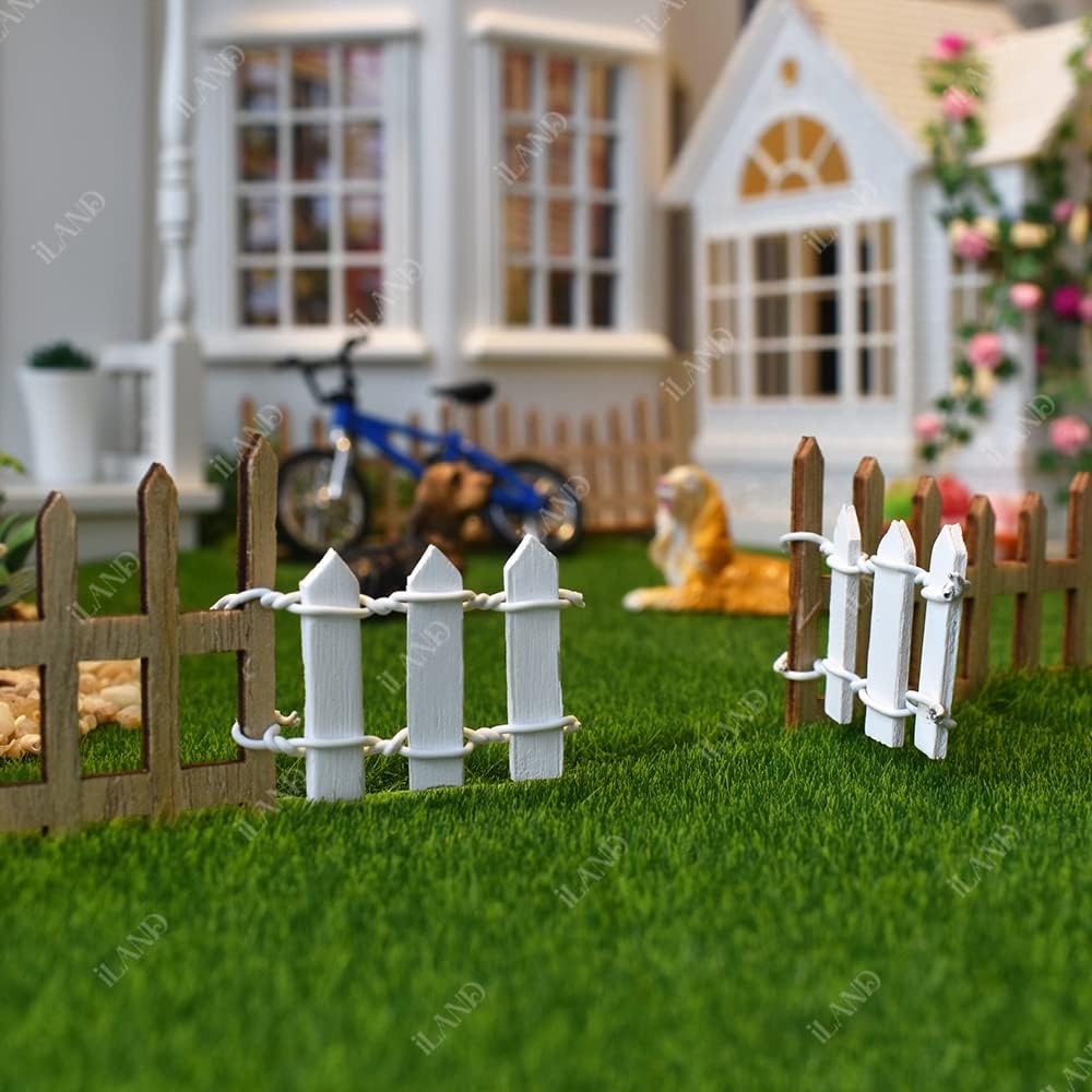 1:12 Scale Miniature Fairy Garden Artificial Grass 4 Sheets 11.8"x 11.8" With 10 Miniature Fences 2 Fence Doors 1 Sign Fake Grass For Crafts Dollhouse Garden