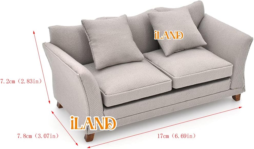 1:12 Scale Modern Miniature Sofa Dollhouse Furniture For Living Room Khaki Drills