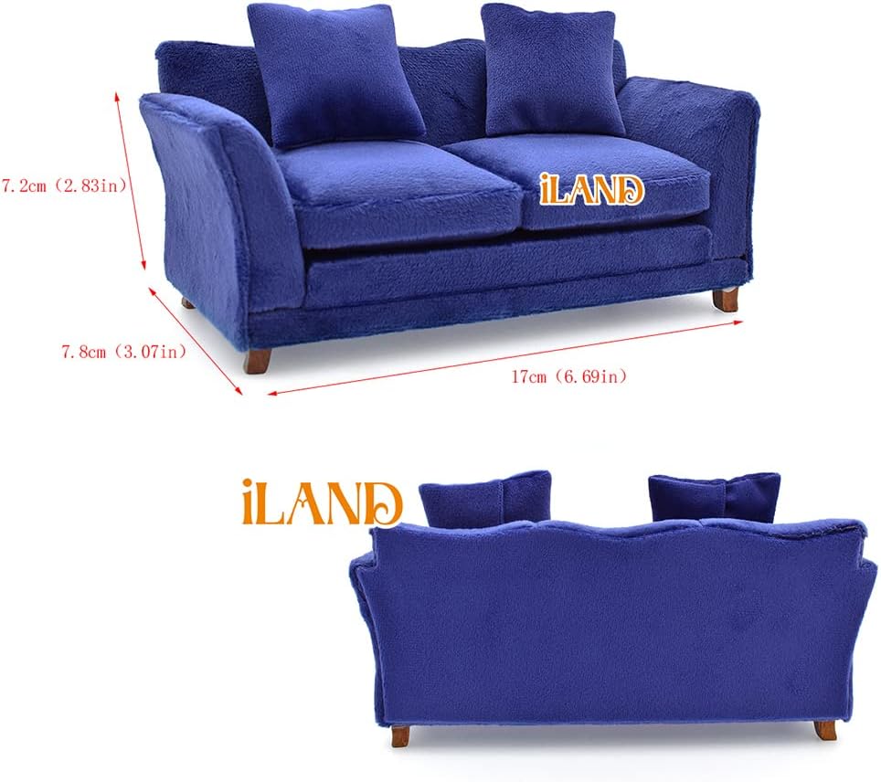 1:12 Scale Modern Miniature Sofa Dollhouse Furniture For Living Room Dark Blue Velvet