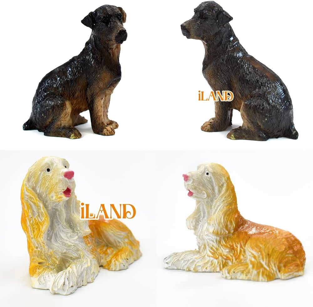 1:12 Scale Miniature Dollhouse Pet Dogs Set 4Pcs Hand Painted Realistic Miniature Figures Including Cocker Spaniel Dalmatian Basset Hound German Hunt Terrier Dog Cake Toppers