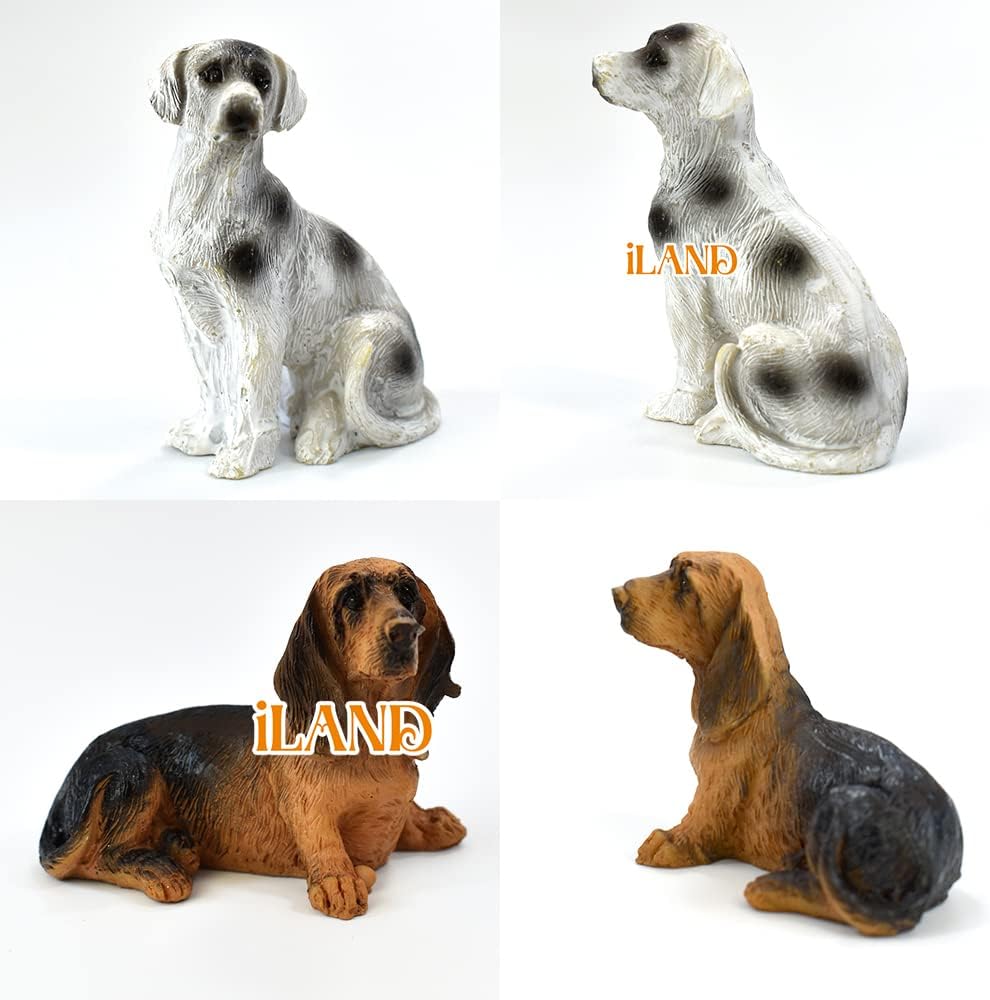1:12 Scale Miniature Dollhouse Pet Dogs Set 4Pcs Hand Painted Realistic Miniature Figures Including Cocker Spaniel Dalmatian Basset Hound German Hunt Terrier Dog Cake Toppers