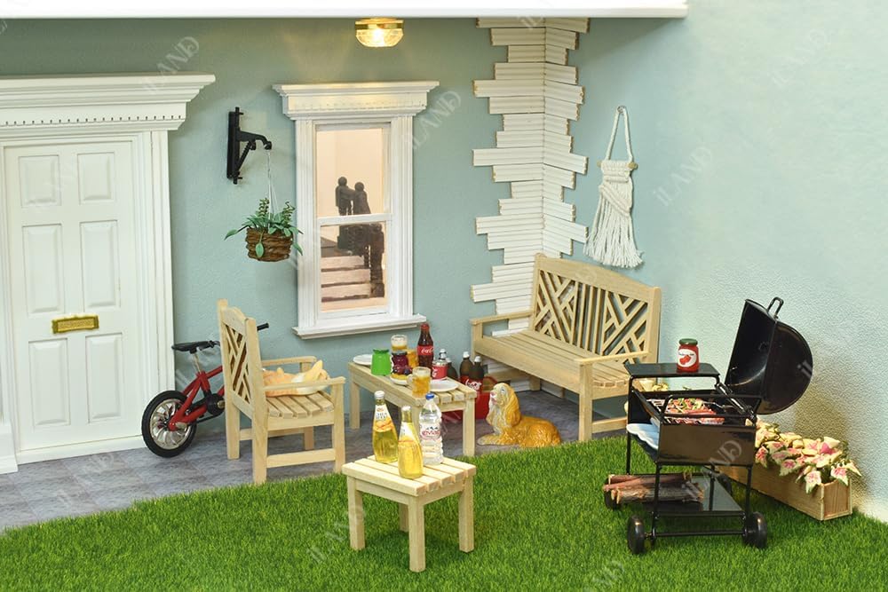 1:12 Scale Dollhouse Furniture Set Modern Patio Tables Garden Chairs BBQ Grill Mini Bike Miniature Dollhouse Accessories
