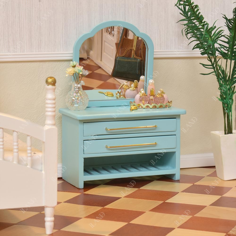 1:12 Scale Wooden Sideboard Dresser With Woven Braided Carpet Miniature Dollhouse Furniture For Foyer Bedroom Bathroom