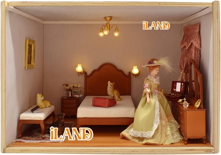 1:12 Scale Vintage Dollhouse Bedroom Set With Walnut Furniture And Woven Rug Miniature Dollhouse Accessories Romantic Gift