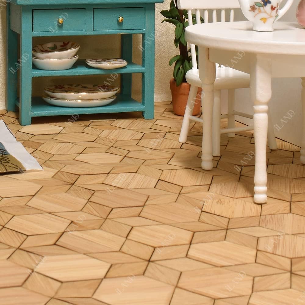 1:12 Scale Bamboo Flooring Miniature Dollhouse Varnished Wooden Floor Boards Diamond Shape 96Pcs