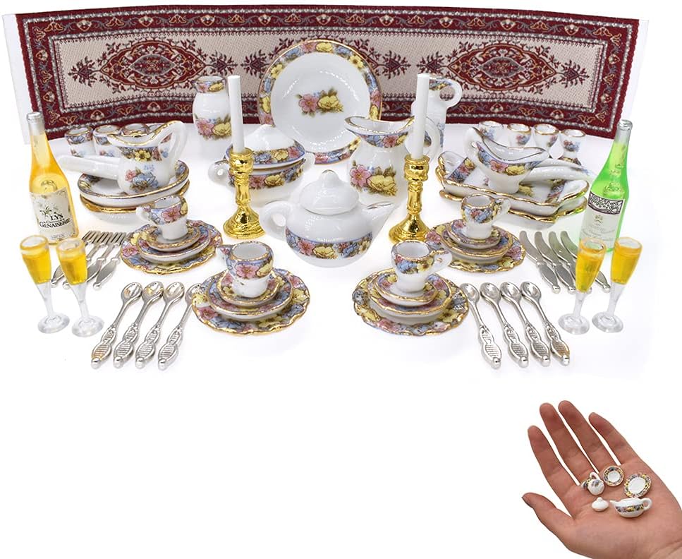 1:12 Scale Miniature Tea Set Tableware And Food For Dollhouse Furniture Elegant Dining Room Accessories