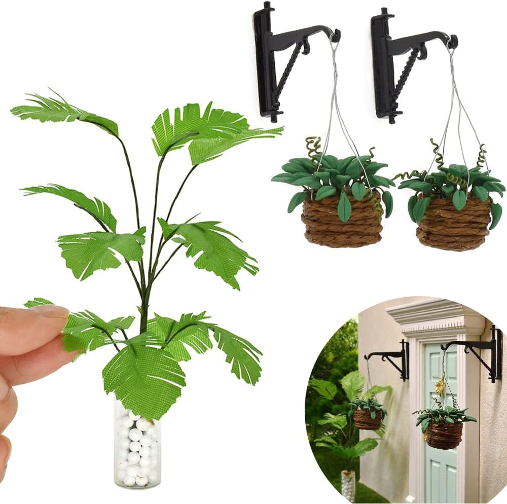 1:12 Scale Miniature Dollhouse Accessories Green Plants With Wall Hooks Set Miniature Furniture For Dollhouse Decor