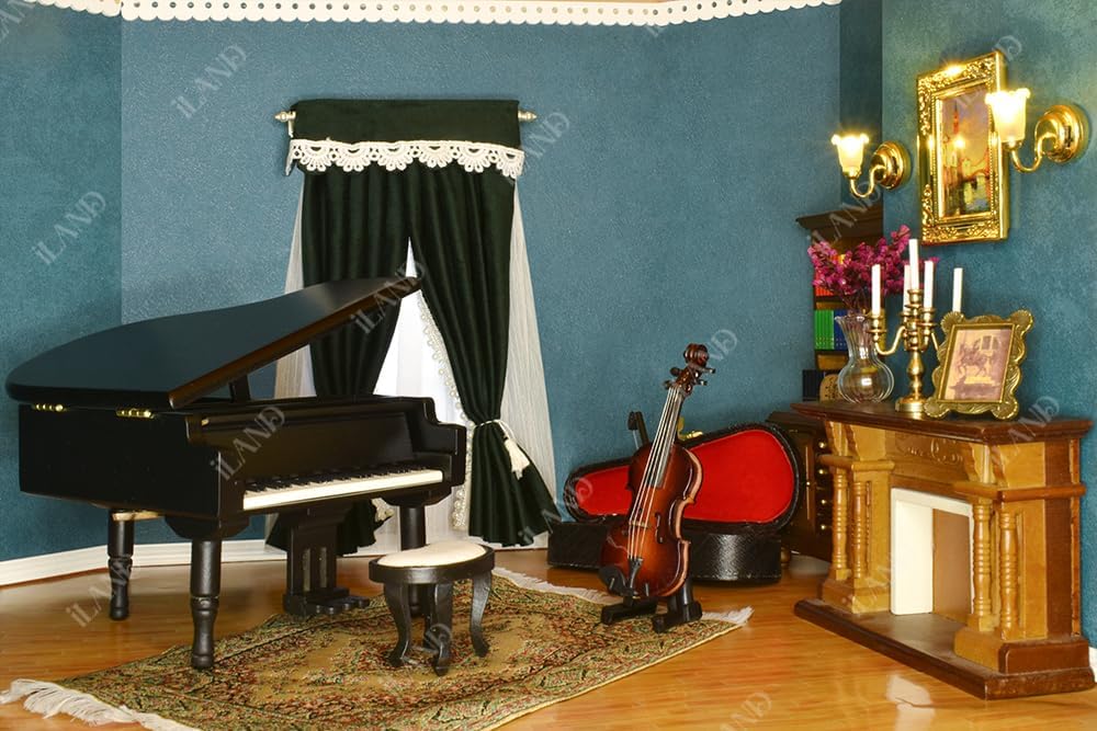 1:12 Scale Miniature Piano Music Box And Violin Dollhouse Accessories Romantic Gift For Musicians Miniature Furniture Classic Castle In The Sky