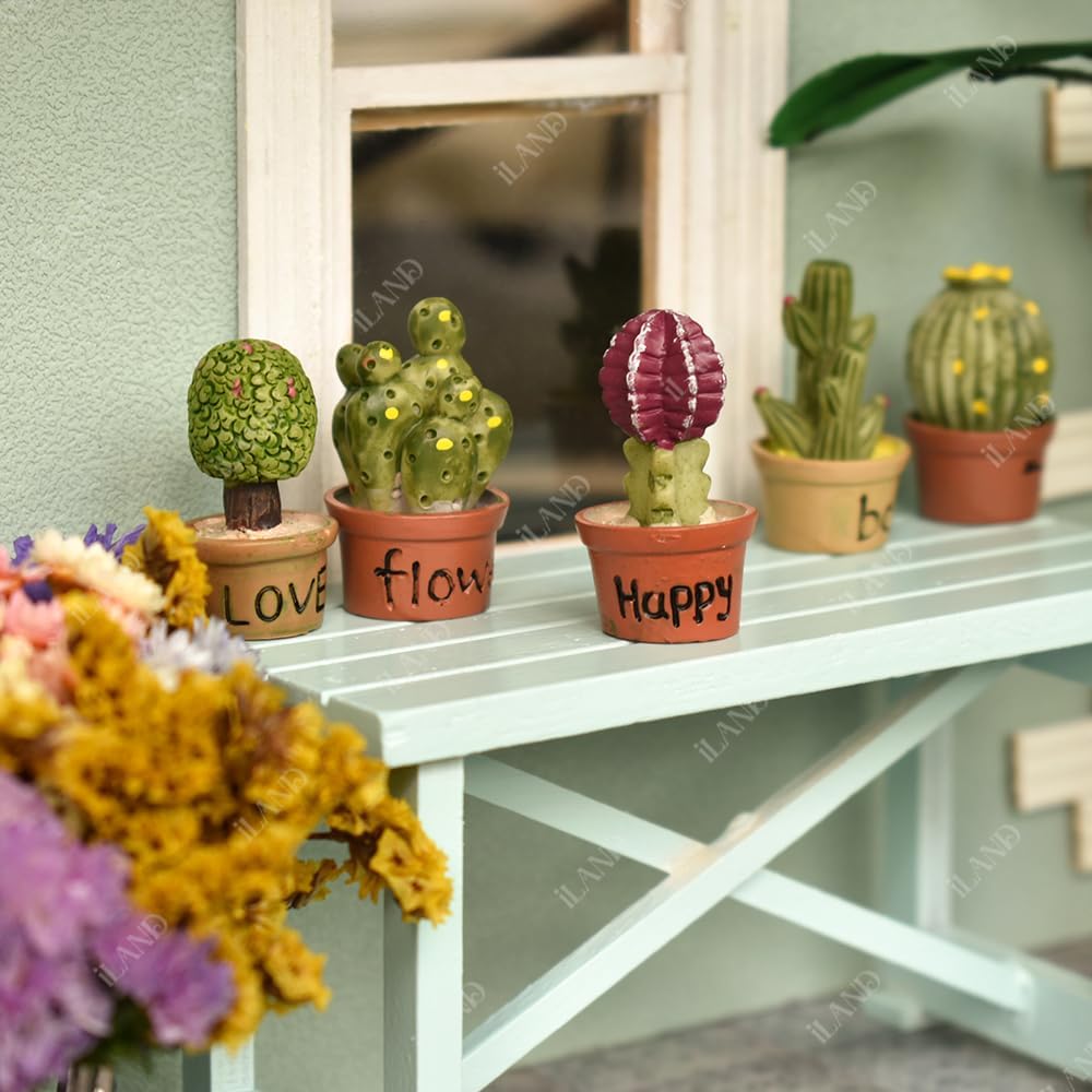 1:12 Scale Miniature Dollhouse Table With Succulent Plants 8Pcs Set For Fairy Garden And Elf On The Shelf Miniature Dollhouse Accessories And Furniture