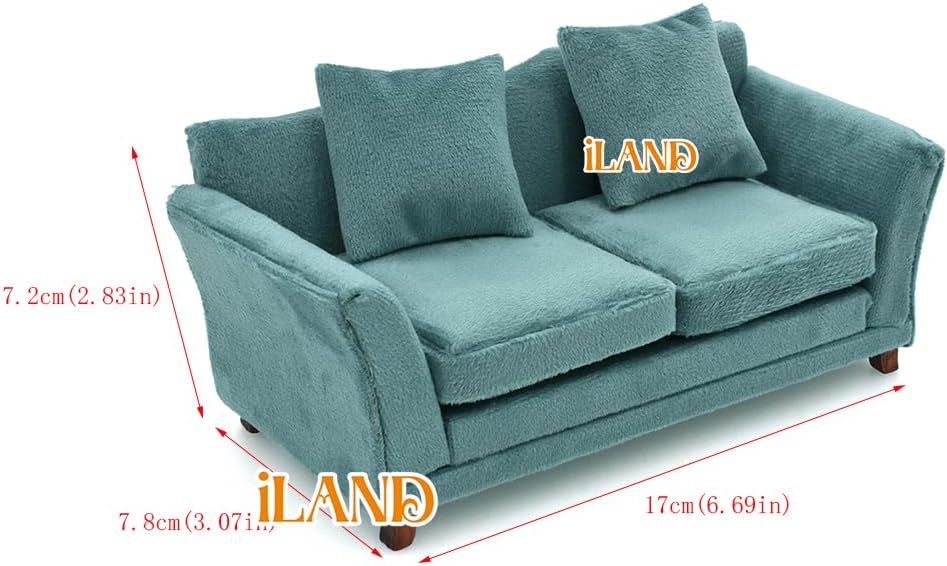 1:12 Scale Miniature Sofa Modern Dollhouse Furniture Living Room Misty Gray Velvet