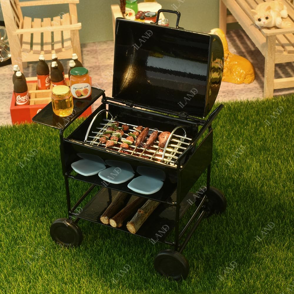 1:12 Scale Dollhouse Furniture Set Modern Patio Tables Garden Chairs BBQ Grill Mini Bike Miniature Dollhouse Accessories
