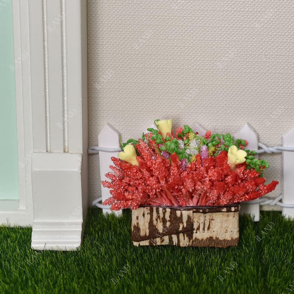 1:12 Scale Miniature Dollhouse Plants And Flowers Accessories With Tree Bark Potted Flowers