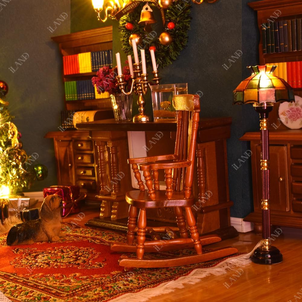 1:12 Scale Vintage Wooden Rocking Chair With Velvet Cushion Miniature Dollhouse Furniture For Brewster Dollhouse