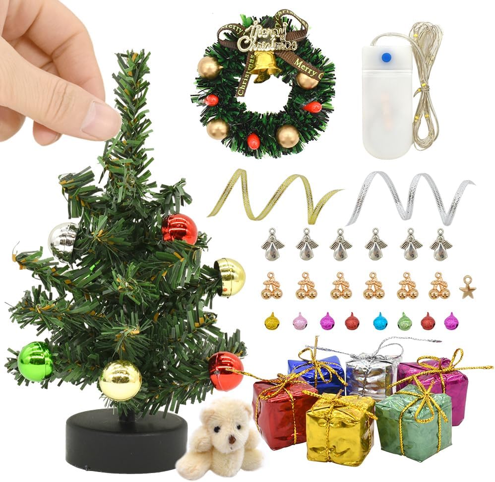1:12 Scale Miniature Christmas Tree With Gifts Dollhouse Accessories For Elf Door Fairy Door Christmas Decorations