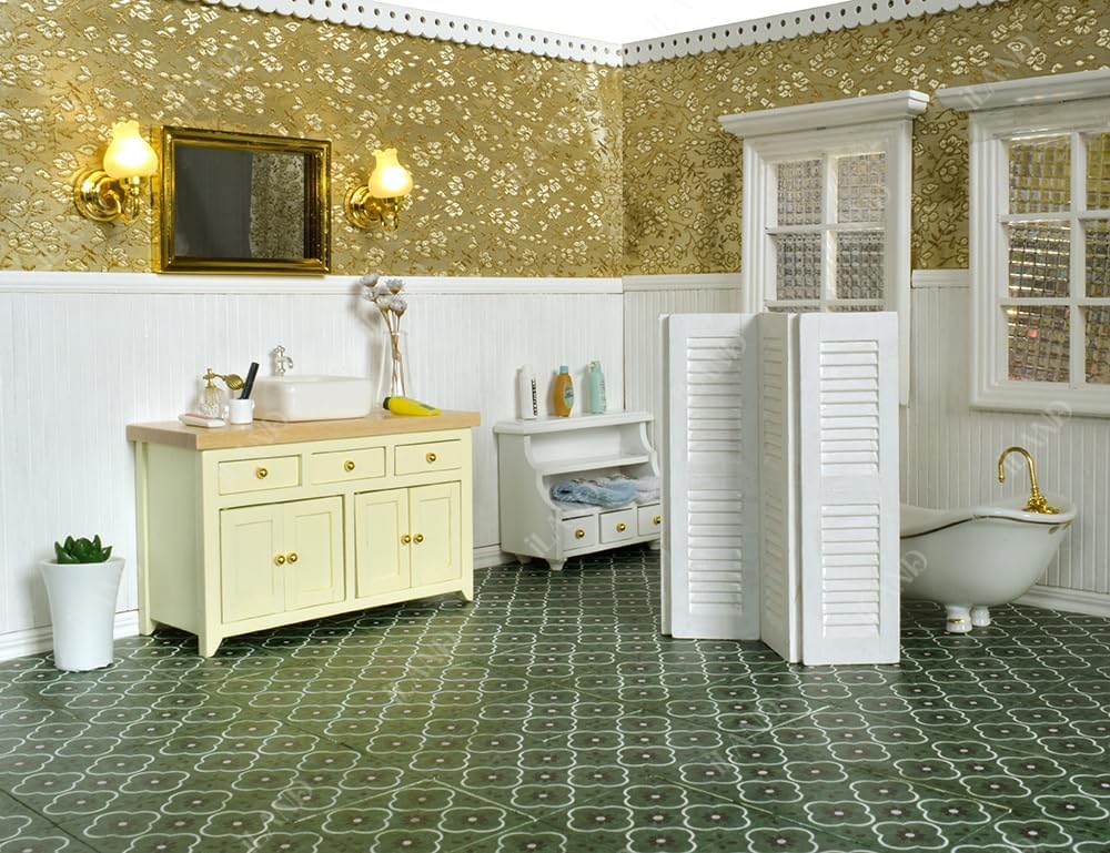 1:12 Scale 1:6 Scale Miniature Dollhouse Floor Tiles Double Sided 30PCS French Green Floral Colorful Terrazzo Miniature Furniture Accessories