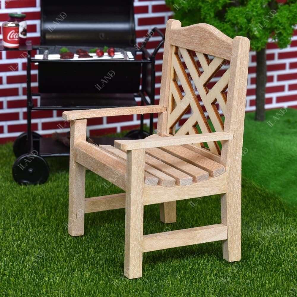 1:12 Scale Miniature Dollhouse Furniture Set With Swing Patio Table Chairs And Charcoal Grill For Fairy Garden Decor