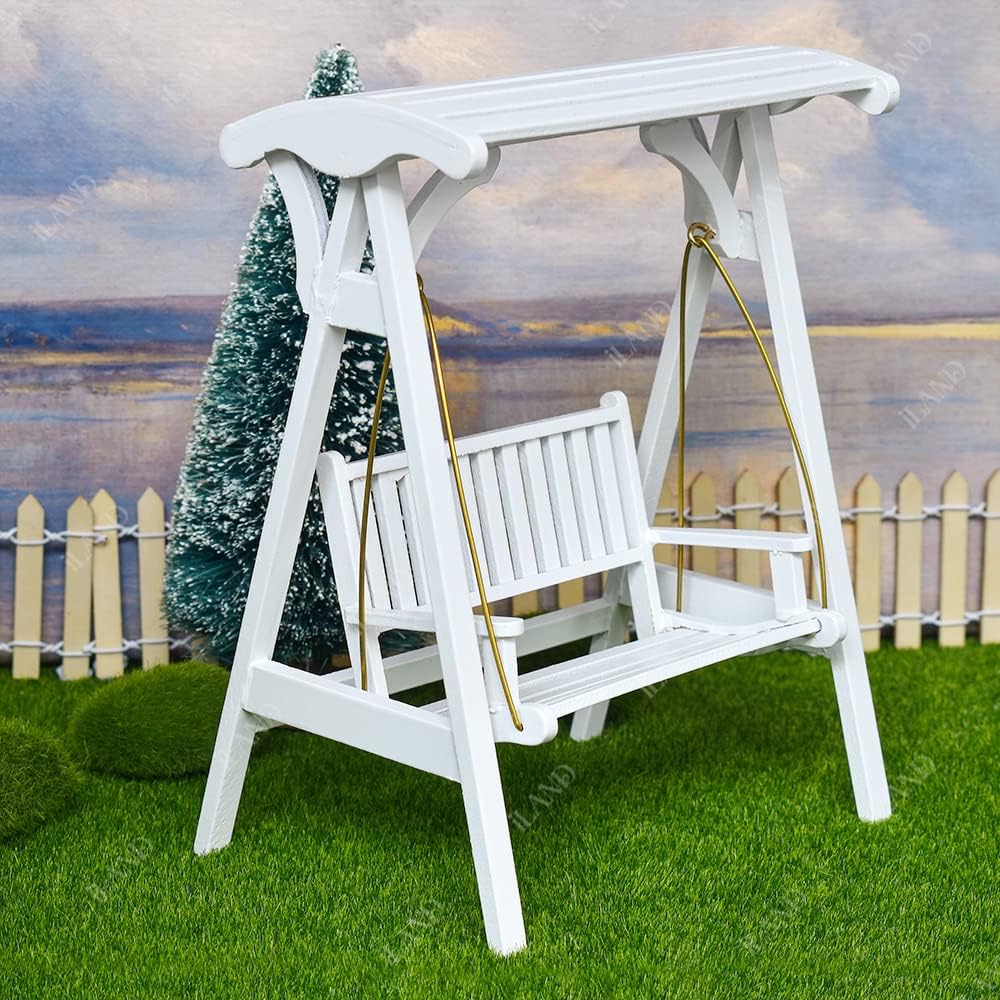 1:12 Scale Miniature Dollhouse Furniture Set With Swing Patio Table Chairs And Charcoal Grill For Fairy Garden Decor