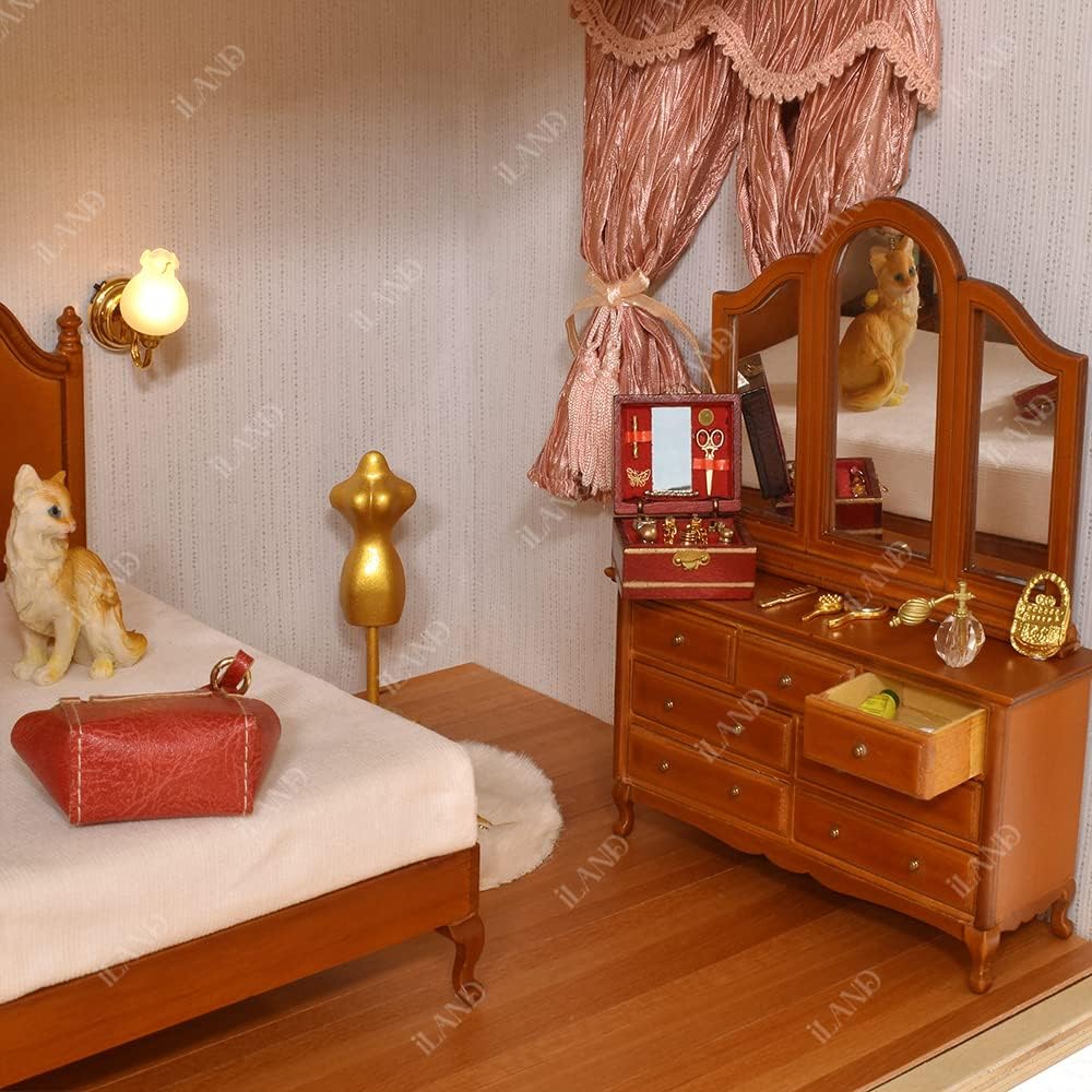 1:12 Scale Vintage Dollhouse Bedroom Set With Walnut Furniture And Woven Rug Miniature Dollhouse Accessories Romantic Gift