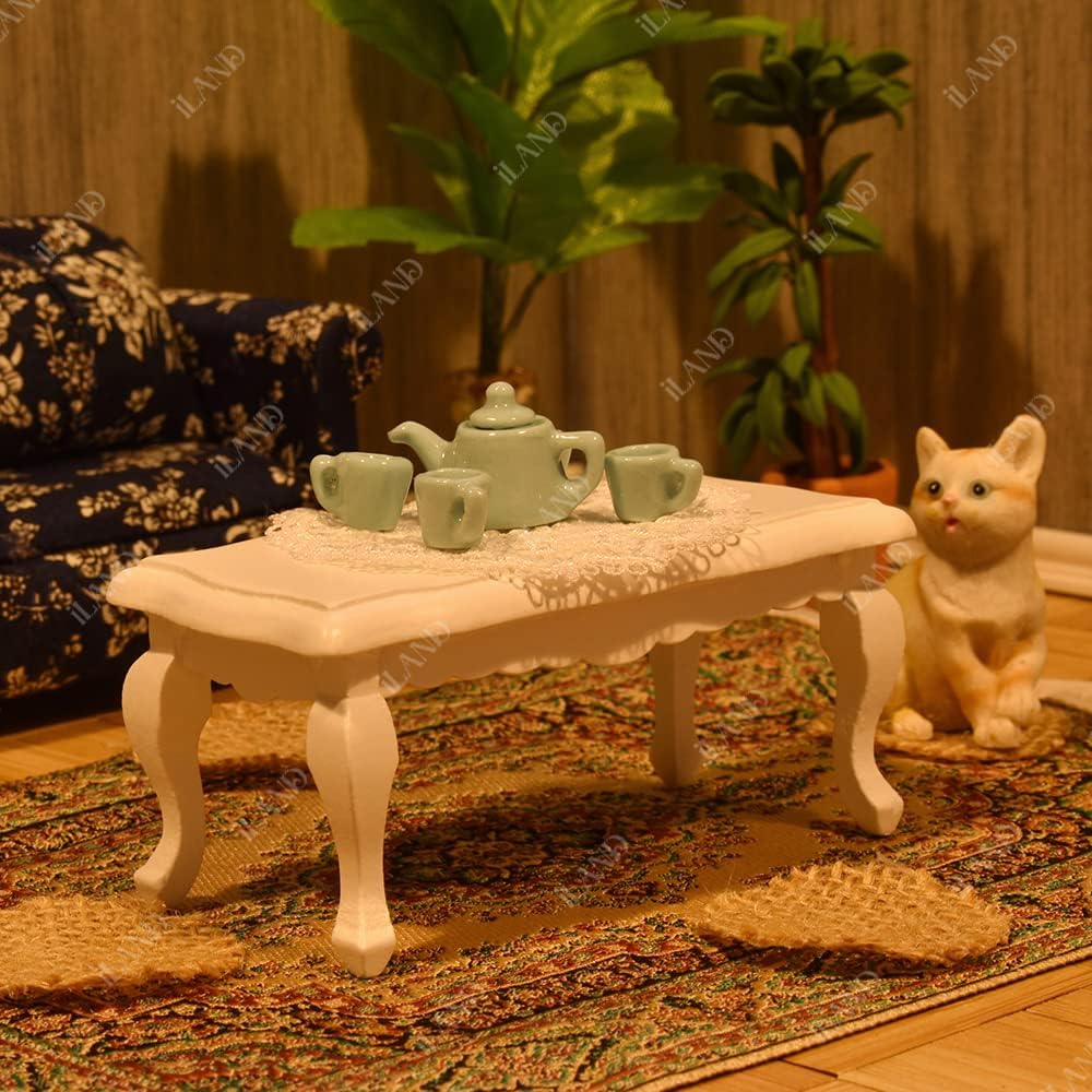 1:12 Scale Dollhouse Living Room Sofa And Couch Set Blue White Floral Miniature Furniture
