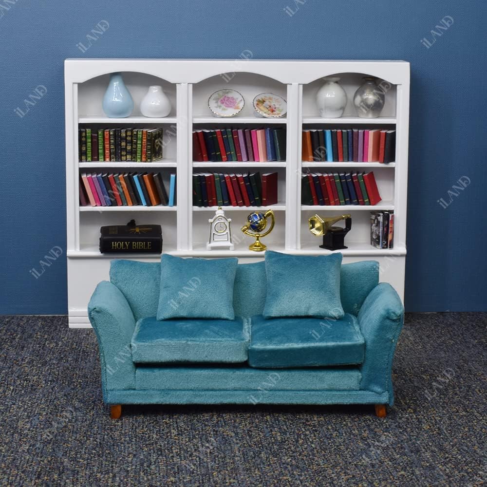1:12 Scale Modern Miniature Sofa Dollhouse Furniture For Living Room Turquoise Blue Velvet