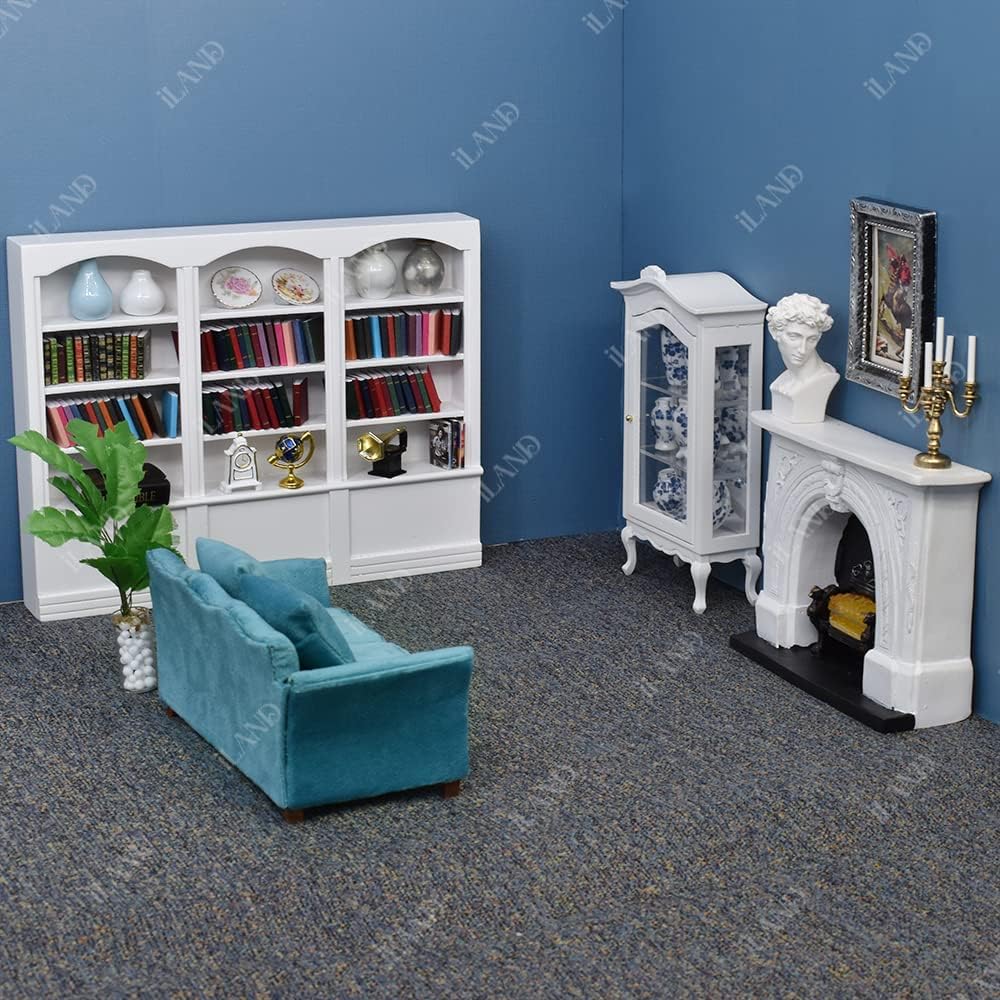 1:12 Scale Modern Miniature Sofa Dollhouse Furniture For Living Room Turquoise Blue Velvet