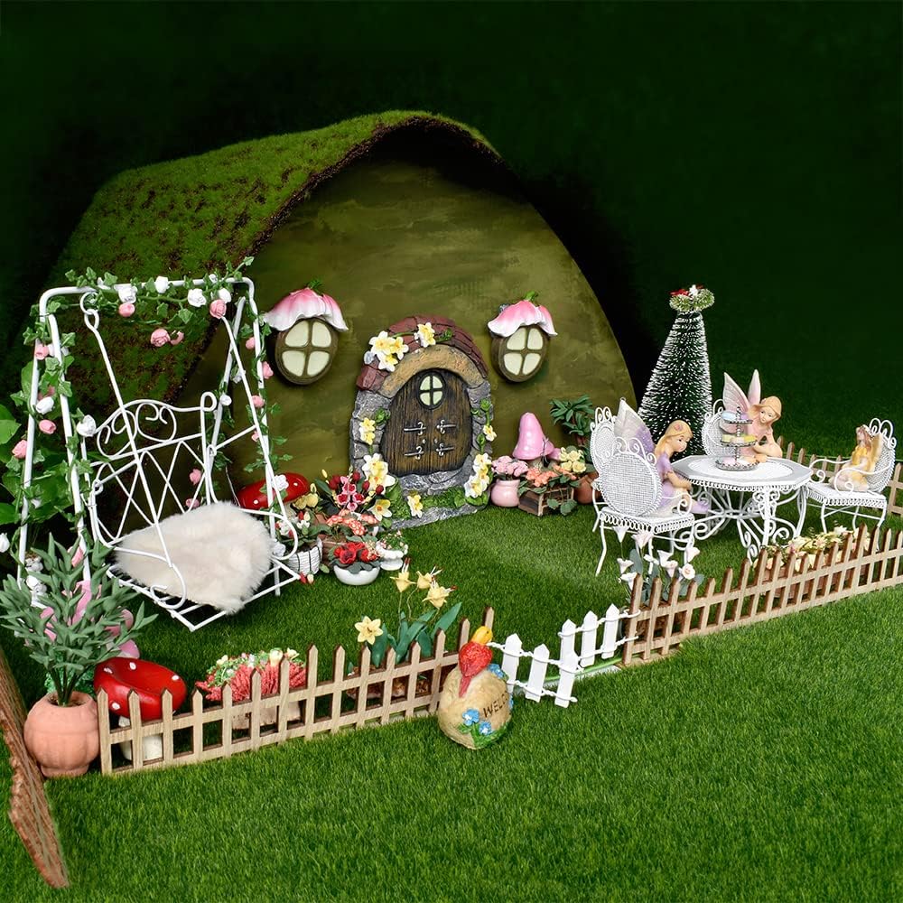 1:12 Scale Miniature Fairy Garden Accessories Fairy House Door And Windows For Trees Glow In Dark Yellow Flower Style