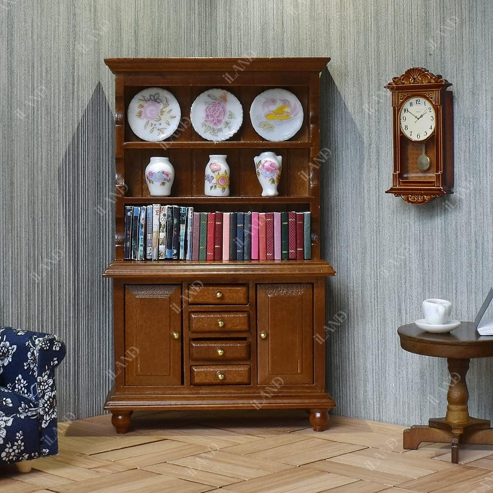 1:12 Scale Miniature Dollhouse Furniture Set Classic 4Pcs Chair Table Bookshelf Rug